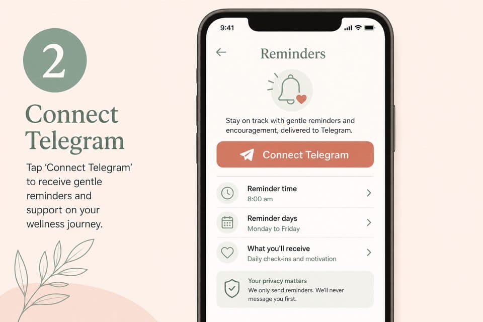 Phone showing Connect Telegram in Do Today reminders settings